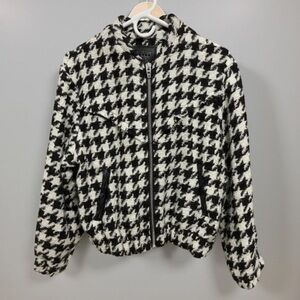 BLANKNYC wool Houndstooth Cropped BOMBER JACKET BLACK AND WHITE Large